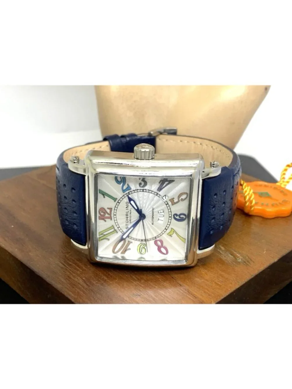 Stuhrling Men's Watch Manchester Ozzie Automatic Silver Blue Leather Band 41mm